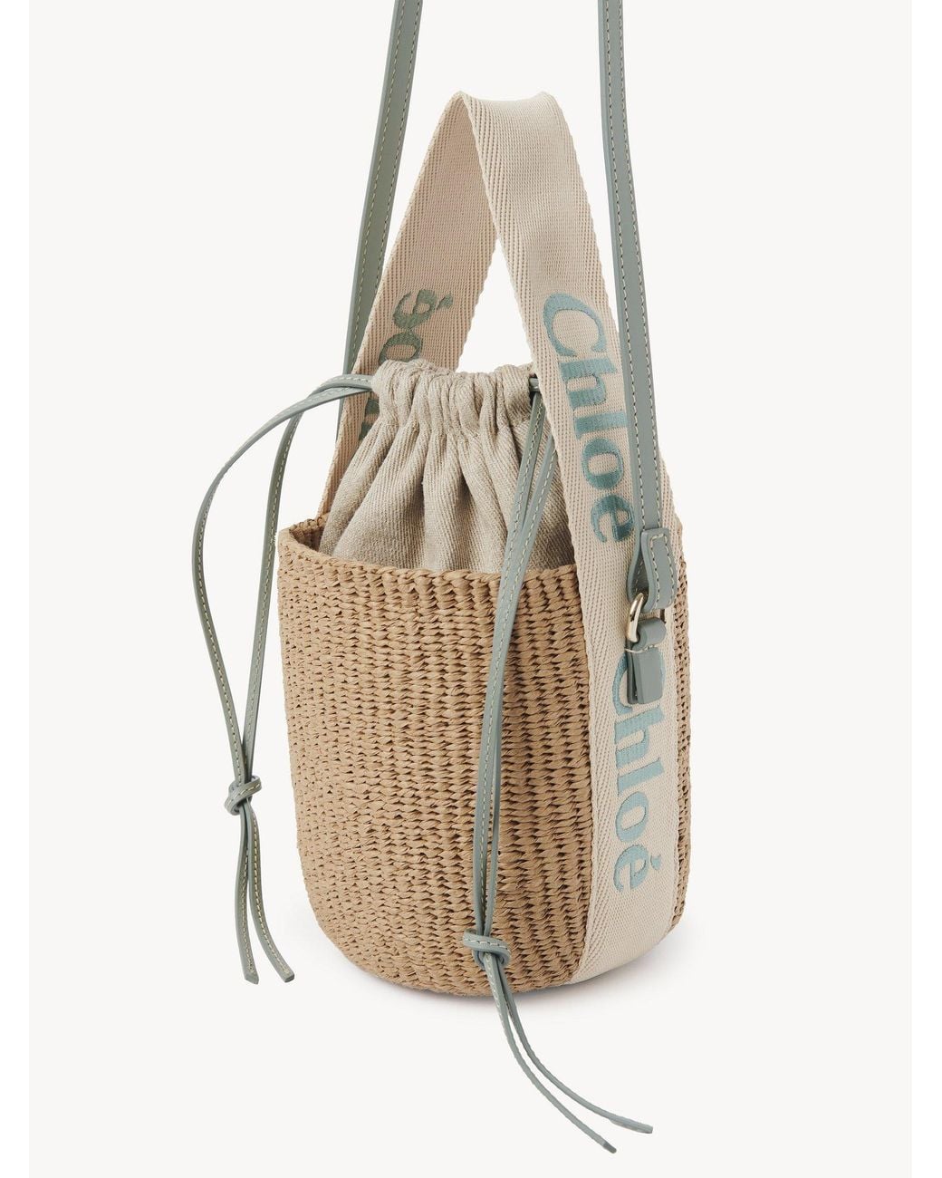 Chloé White Chloé Woody Drawstring Small Basket Bag