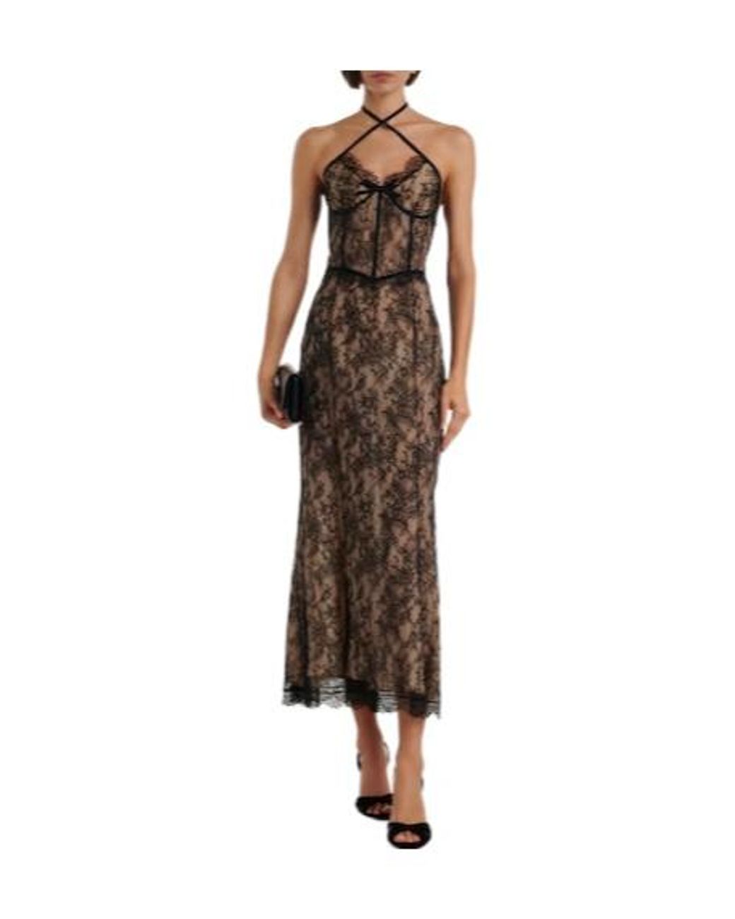 Alessandra Rich Natural Exquisite Lace Slip Dress