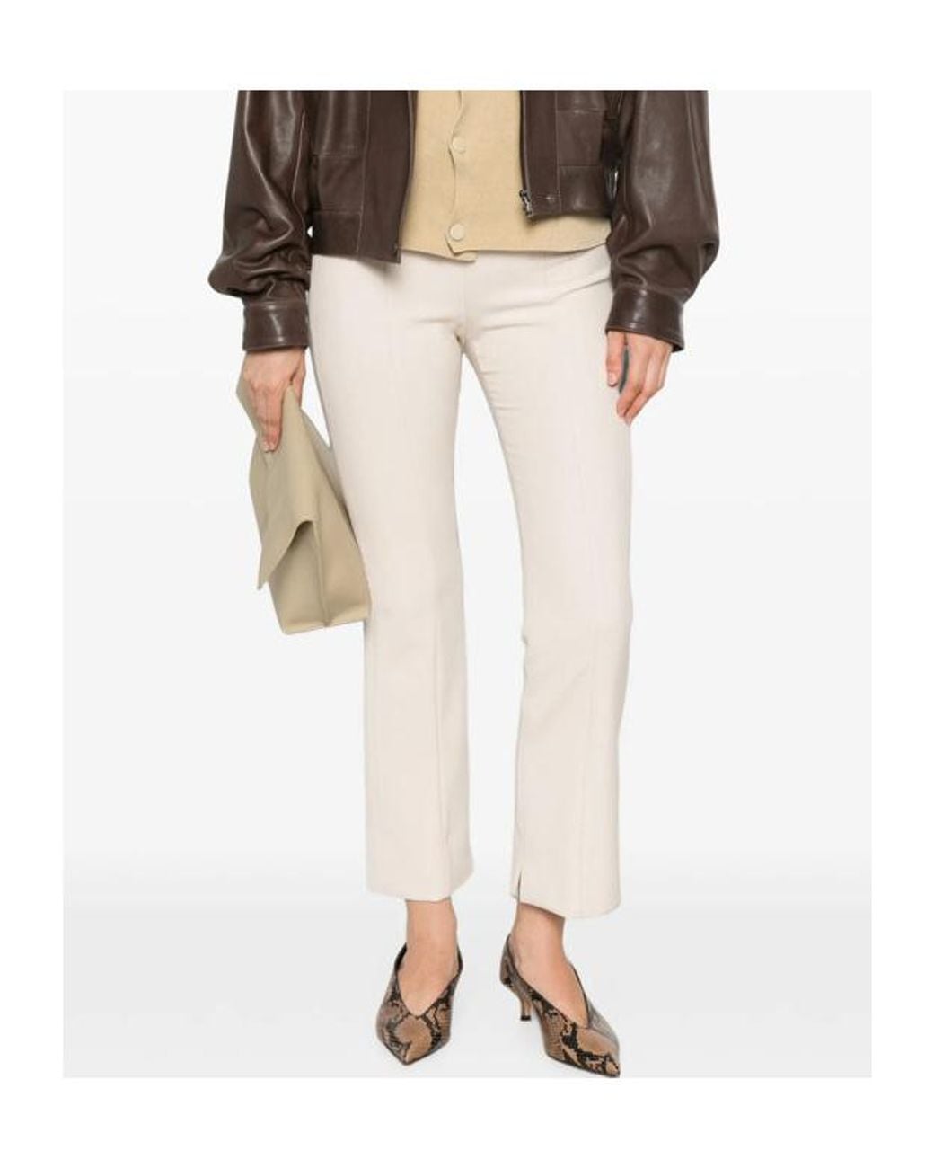 Peserico Natural Seam-Detail Slit-Hem Trousers