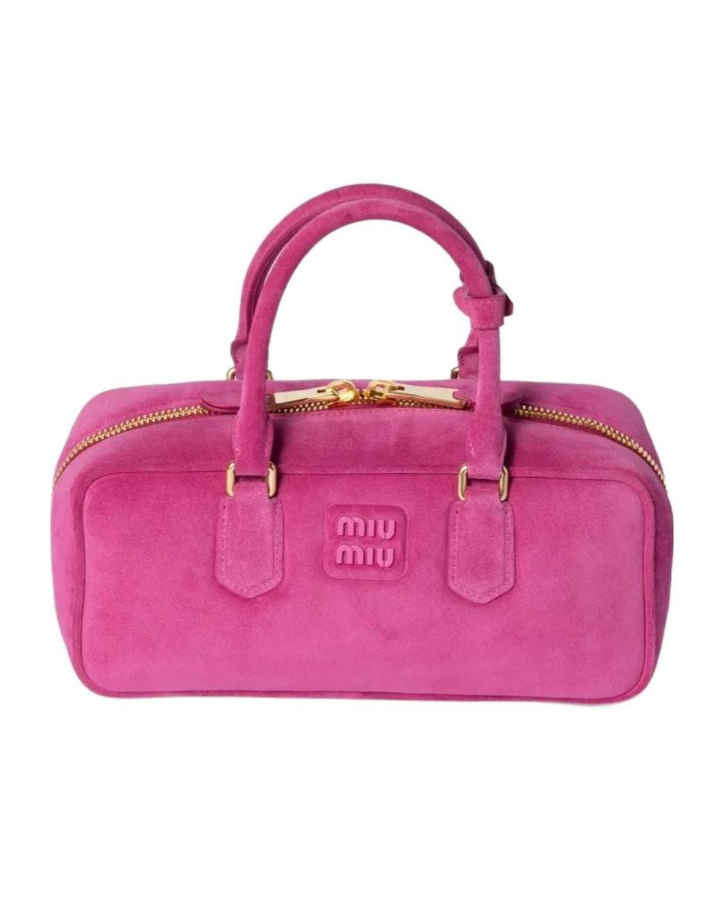 Miu Miu Pink Arcadie Logo Embossed Tote Bag