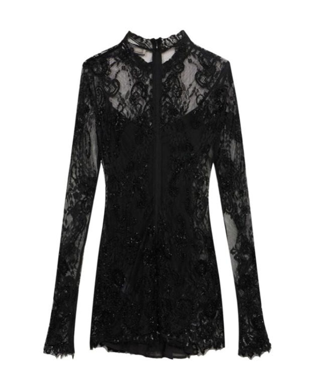 Blumarine Black Short Lace Dress With Embroidery