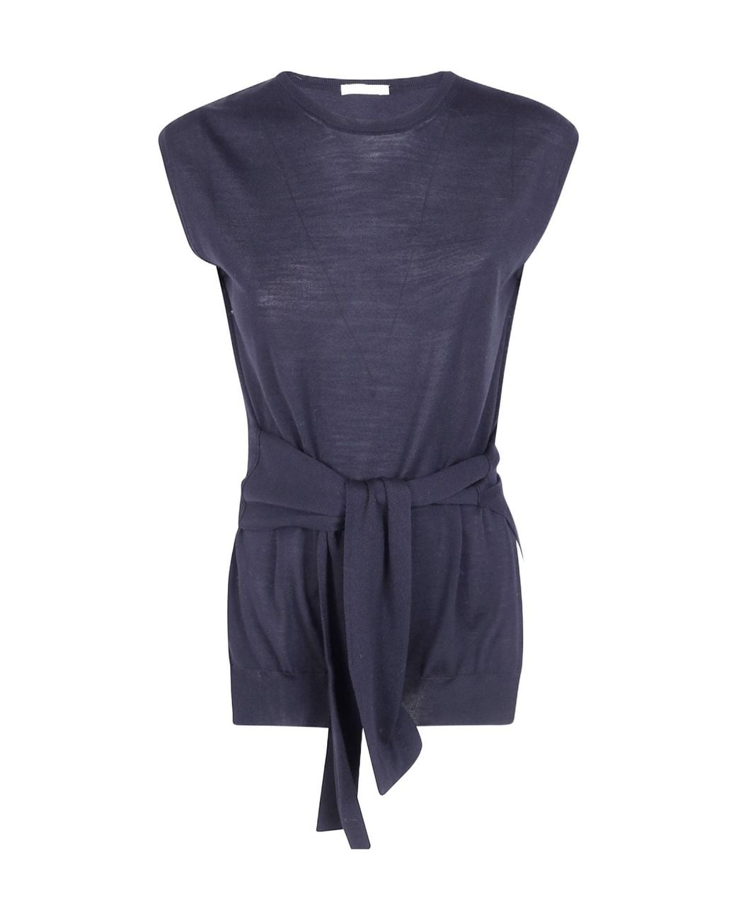 Nuur Blue Belted Sleeveless Sweater