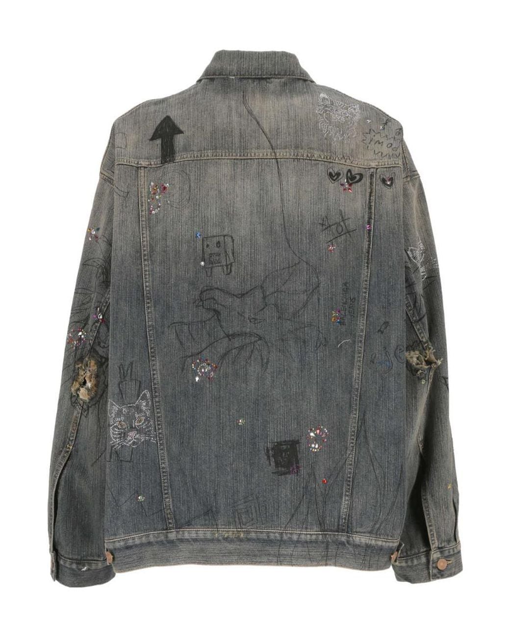 Balenciaga Gray Graffiti-Print Cotton Denim Jacket for men