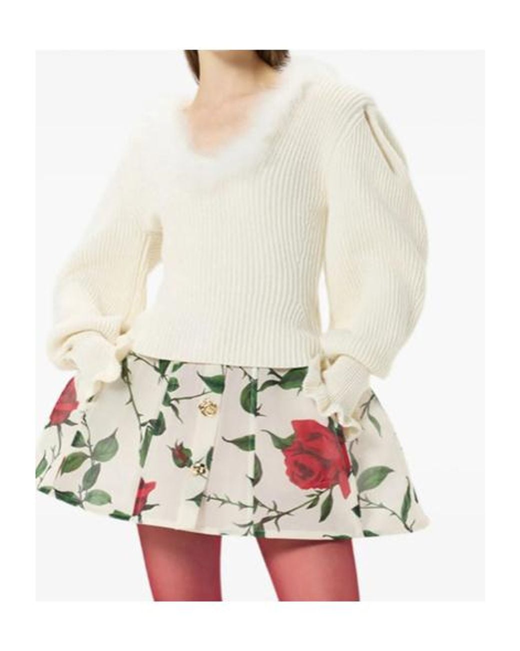 Blumarine White Ribbed Knit Sweater
