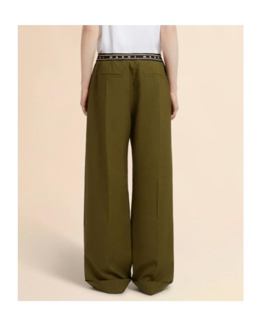 Marni Green Straight-Leg Logo Waistband Trousers