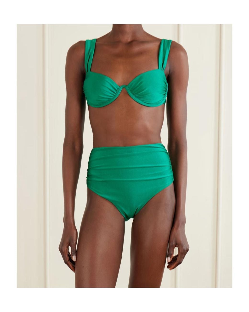 Jonathan Simkhai Green Anniston Ruched Bikini Top
