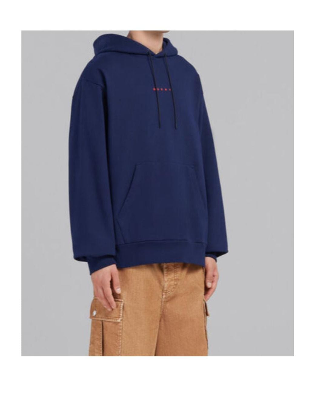 Marni Blue Logo Printed Drawstring Hoodie for men