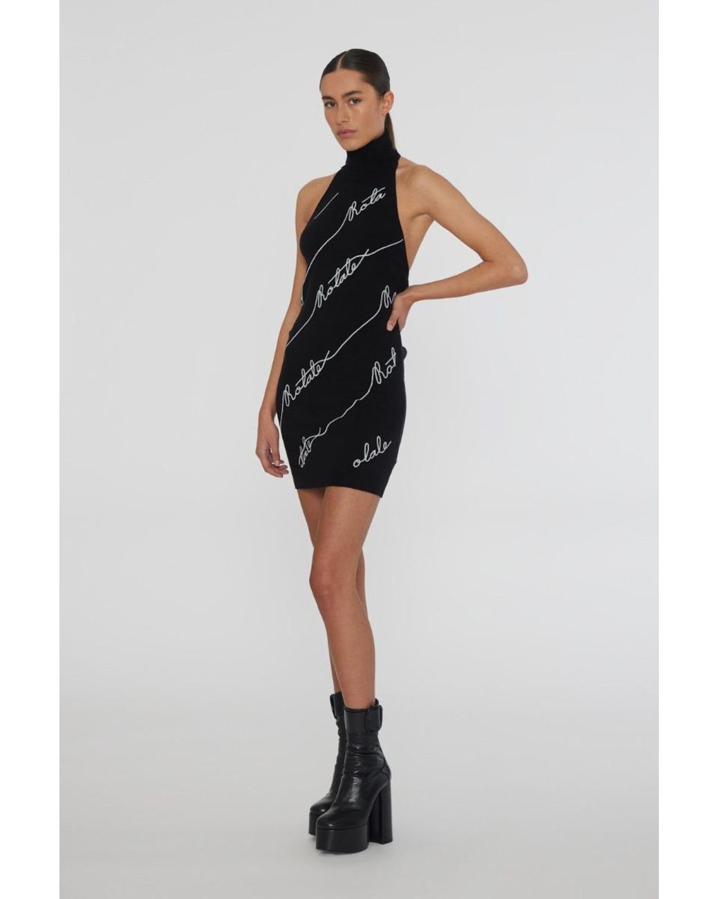 ROTATE BIRGER CHRISTENSEN Black Sequin Logo Mini Dress