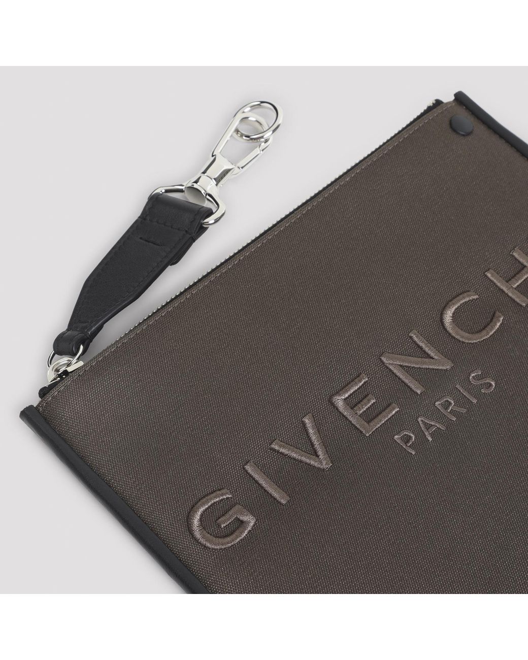 Givenchy Gray Logo Embroidered Zipped Clutch Bag for men
