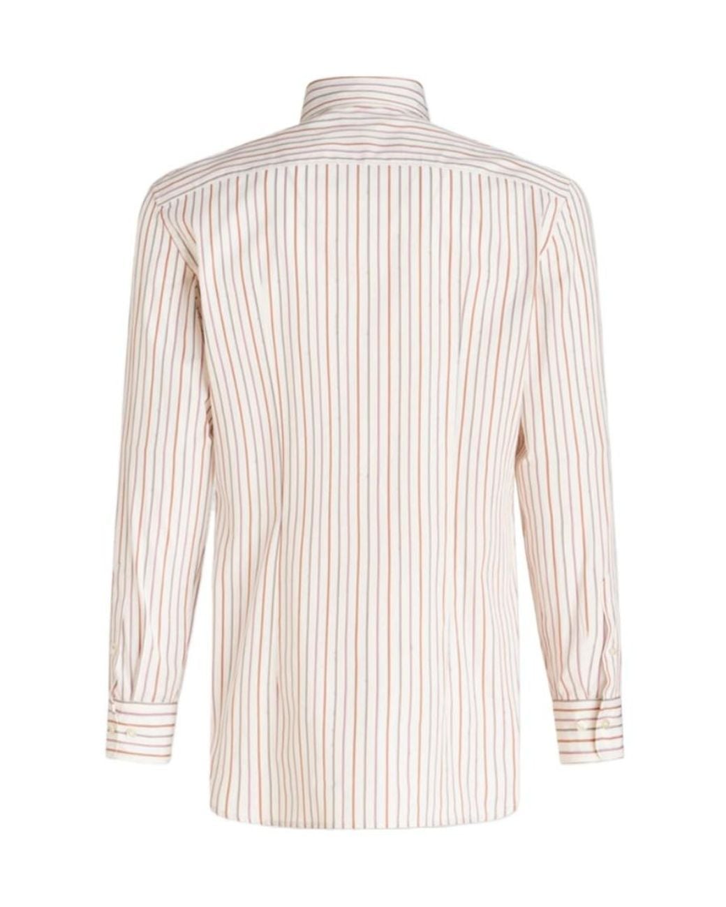 Etro White Logo Embroidered Striped Long-Sleeved Shirt for men