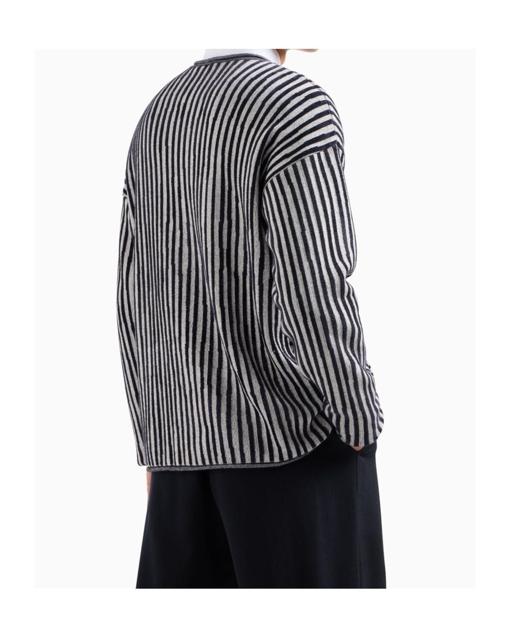 Giorgio Armani Black Jacquard-Striped Crew-Neck Sweater for men