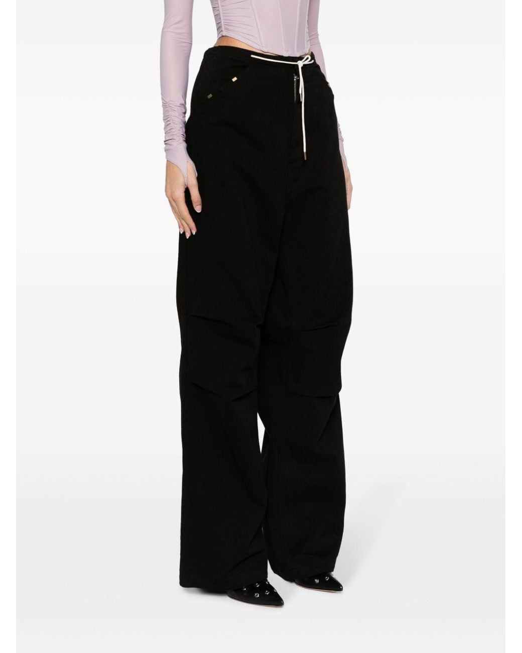 DARKPARK Black Drawstring-Waistband Cotton Trousers