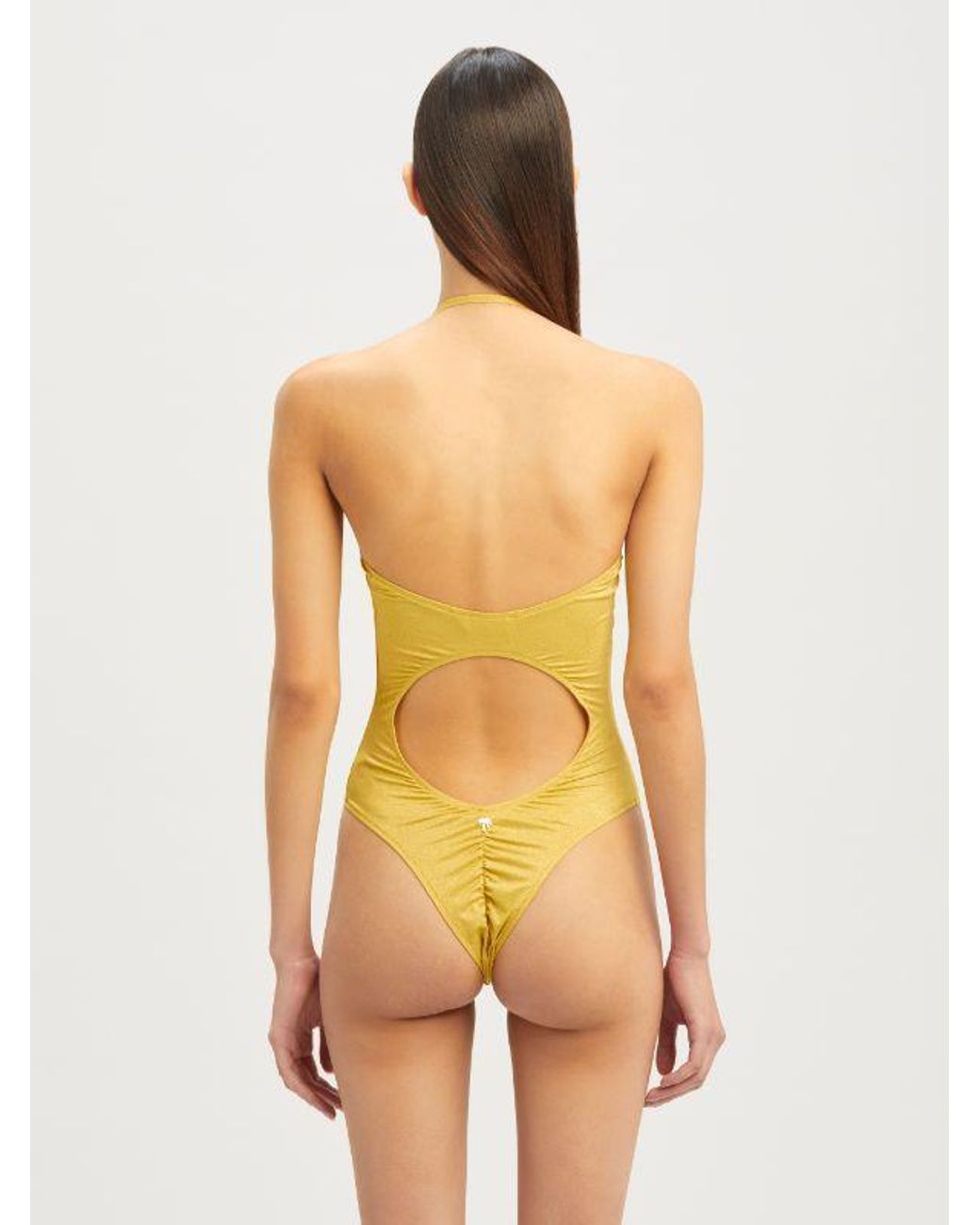 Palm Angels Yellow Halterneck Cut-Out Swimsuit