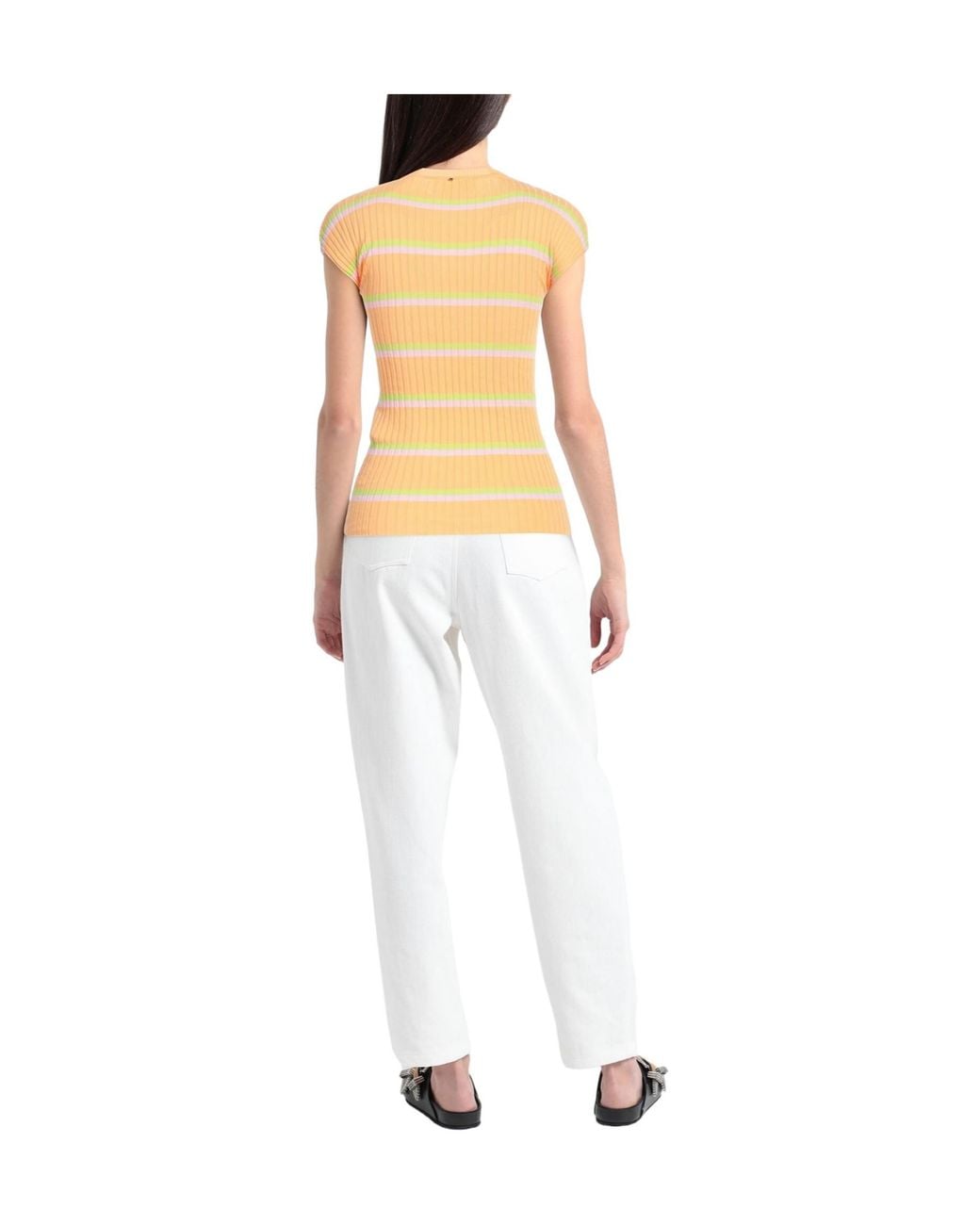 Sportmax Yellow Striped Short-Sleeve Knit Top