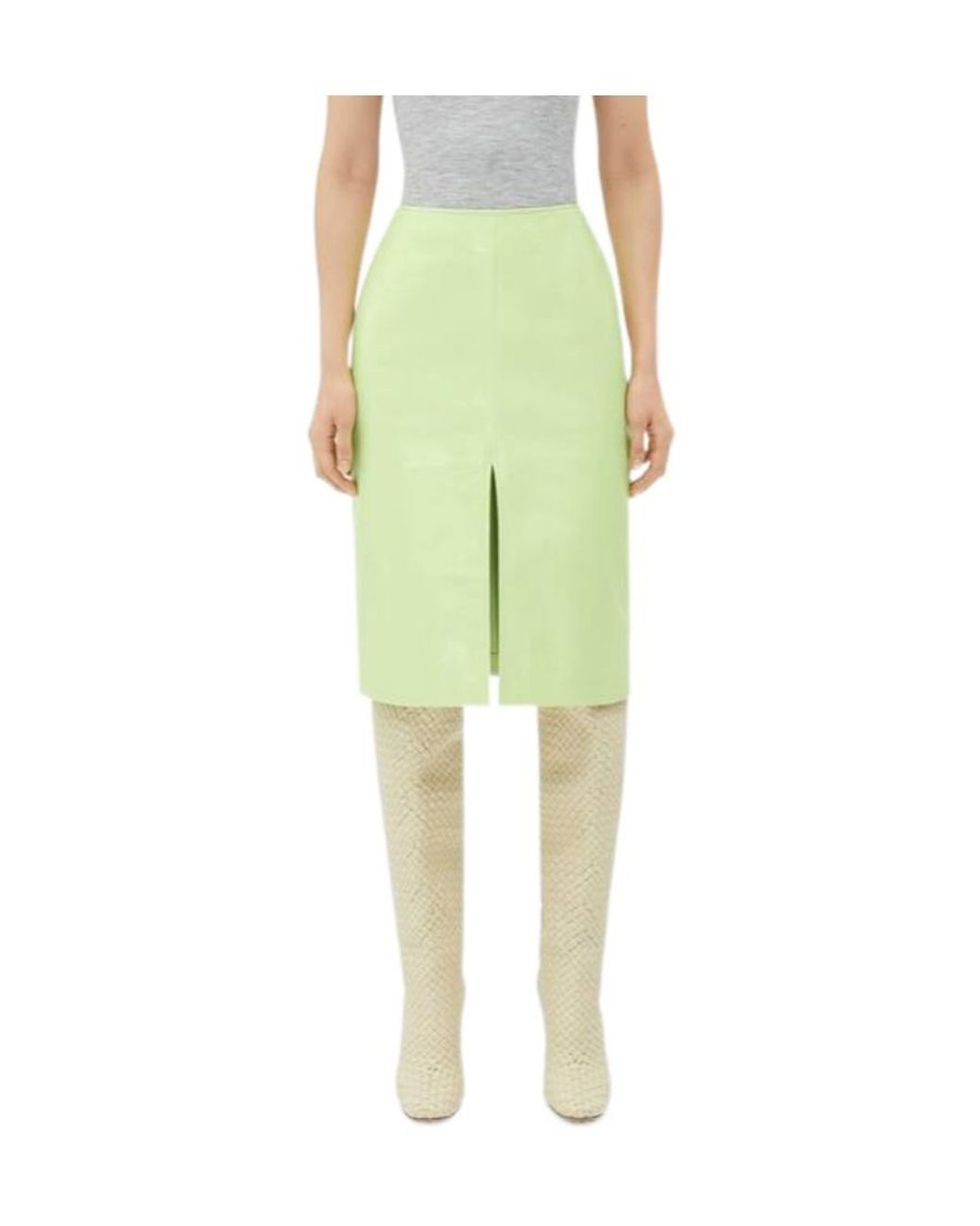 Bottega Veneta Green Shiny Leather Midi Skirt