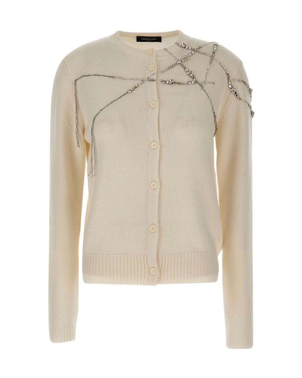 Fabiana Filippi Natural Rhinestone Embellished Cardigan