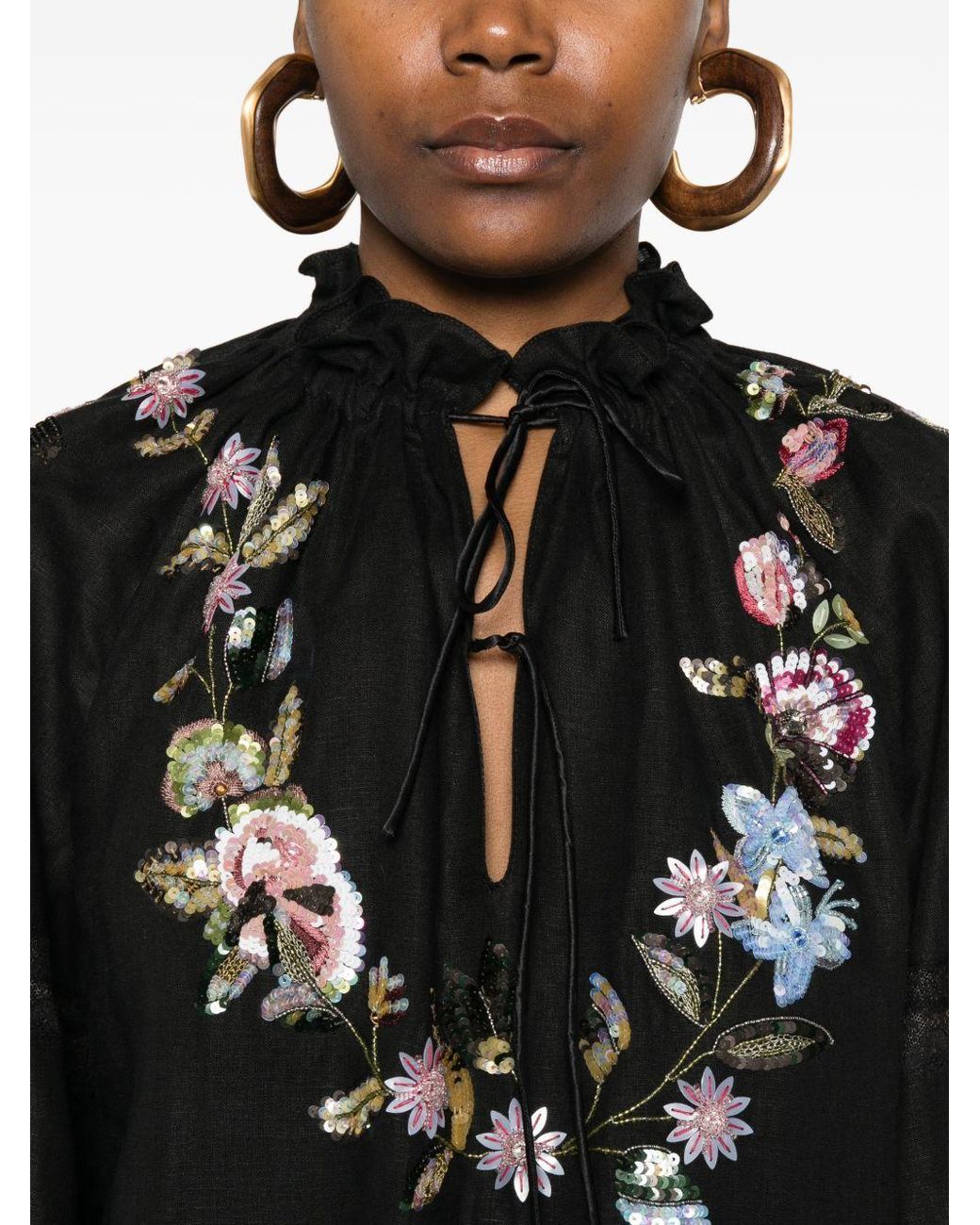 Valentino Black Floral Embroidered Dress
