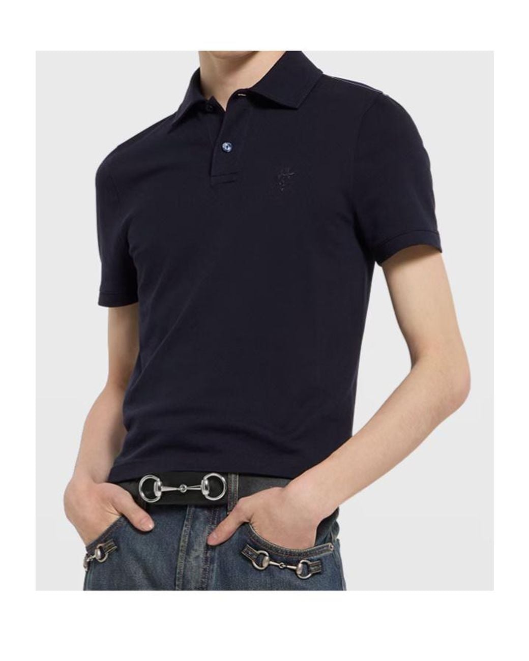 Gucci Blue Cotton Piquet Polo Shirt With Embroidery for men