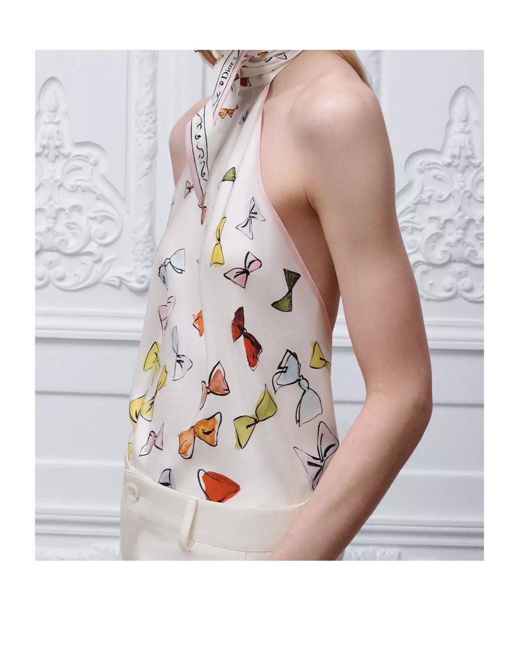 Dior White Bow-Tie Sleeveless Top