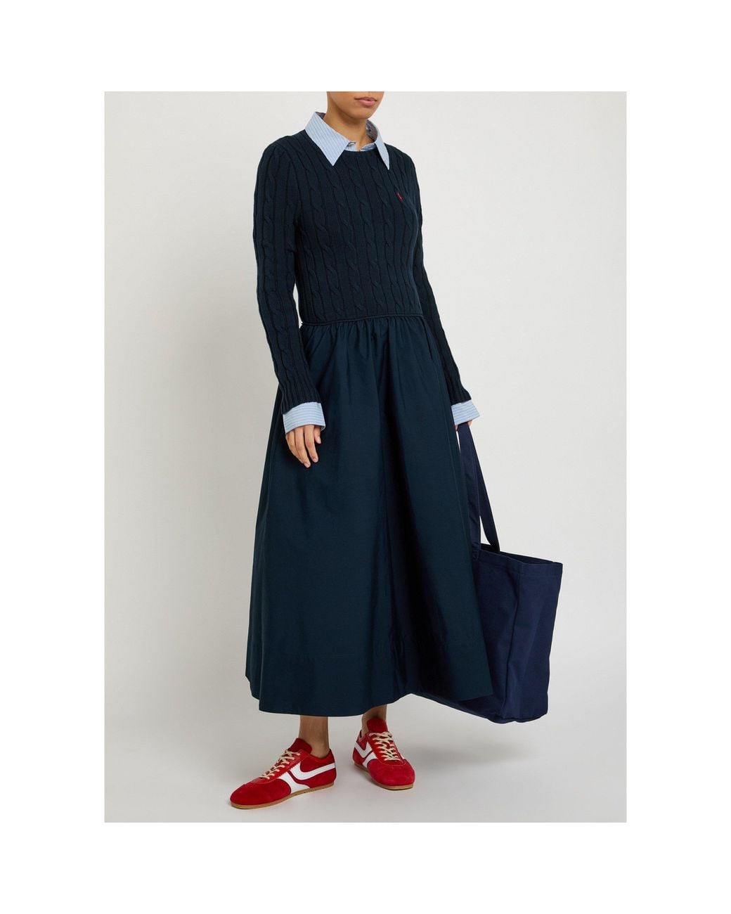 Polo Ralph Lauren Blue Patchwork Mid-Length Dress