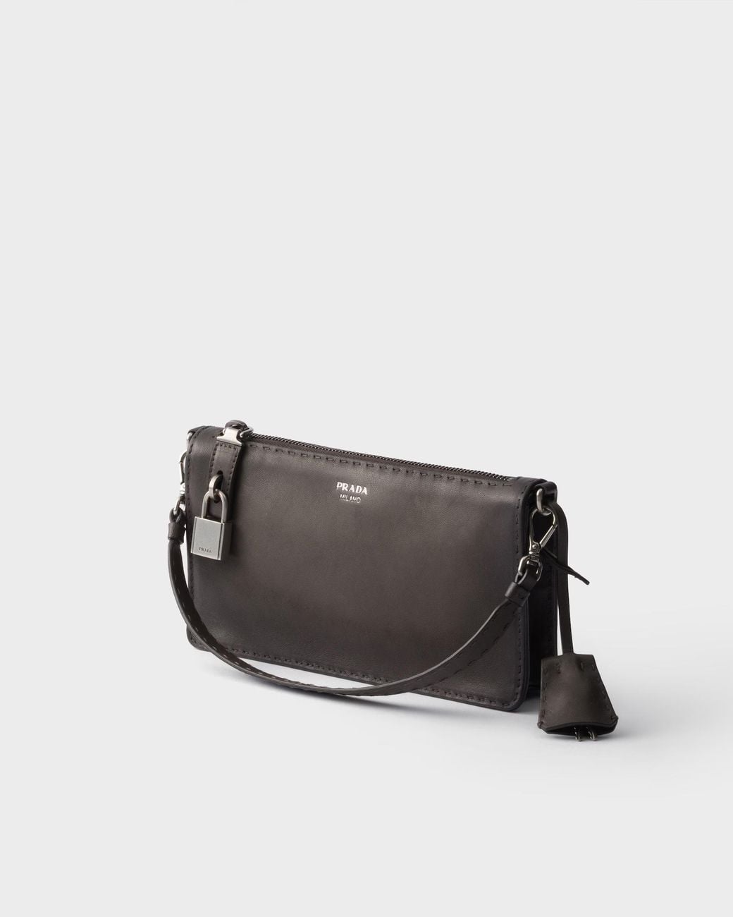 Prada Black Antiqued Leather Pouch for men
