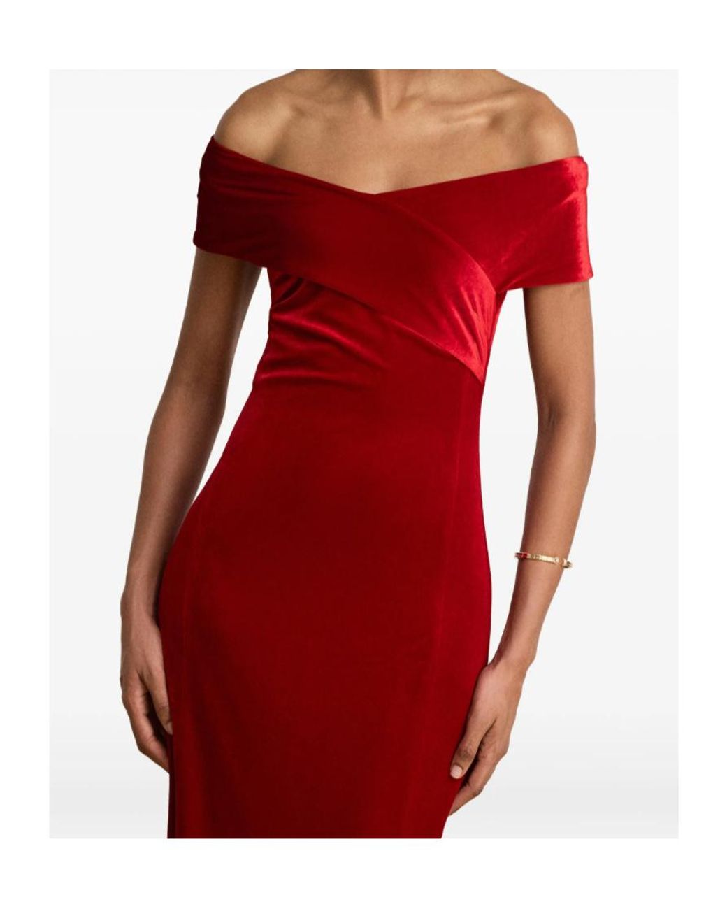 Ralph Lauren Red Off-Shoulder Velvet Maxi Dress