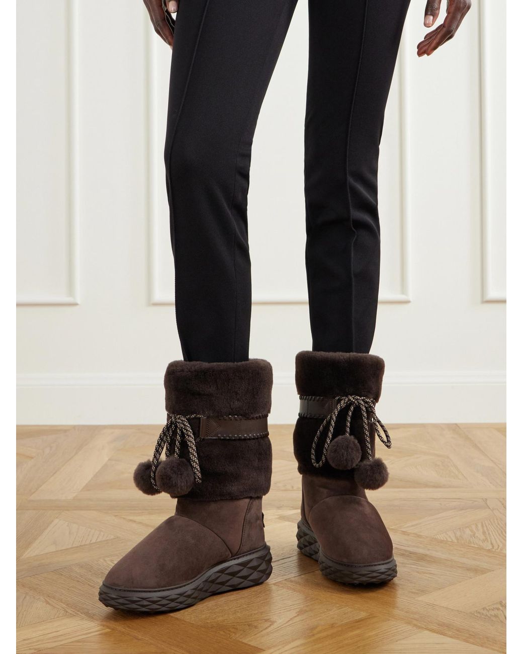Jimmy Choo Brown Shearling-Trimmed Suede Knee Boots