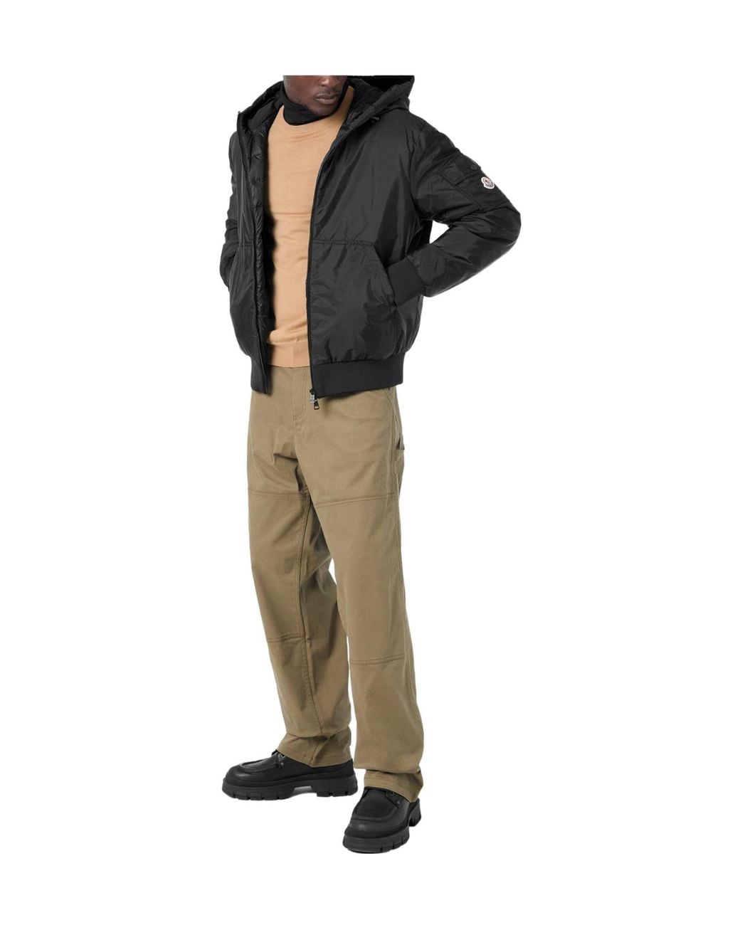 Moncler Black Solid Bomber Jacket for men
