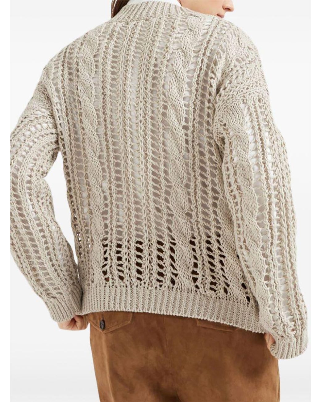 Brunello Cucinelli Gray Cable-Knit Mesh Jumper