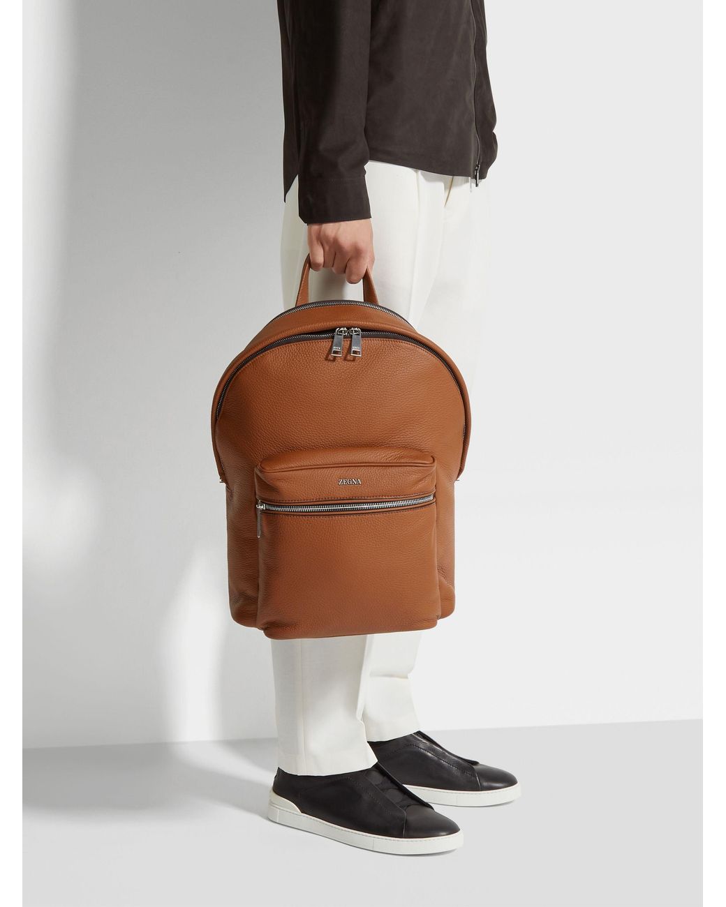 Zegna Brown Logo Lettering Backpack for men