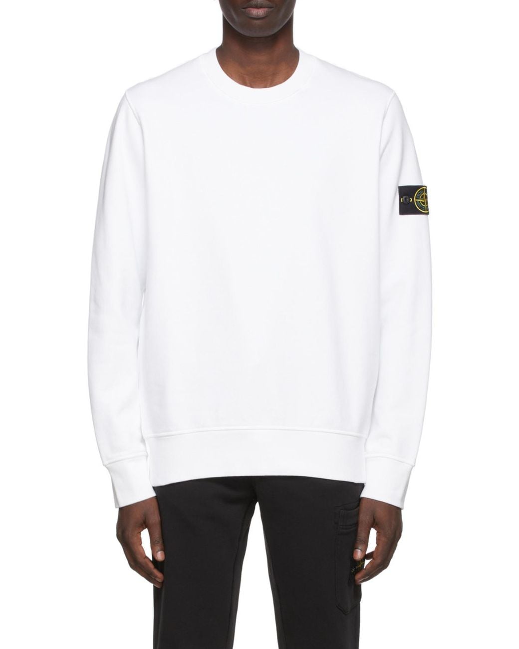Stone Island White Compass Patch Crewneck Sweatshirt for men