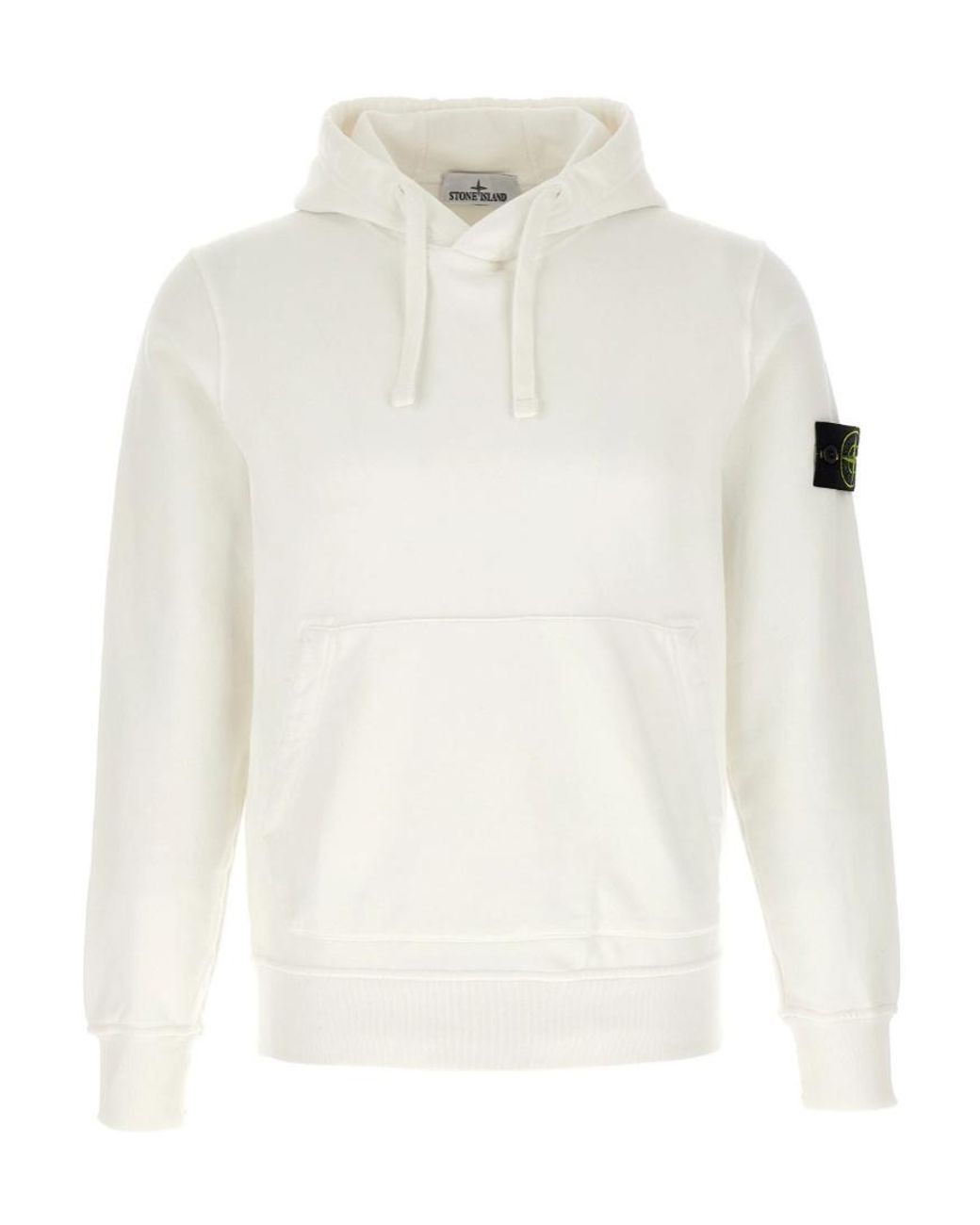 Stone Island White Logo Patch Drawstring Hoodie for men