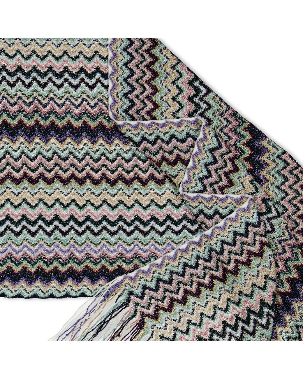 Missoni White Muted Tone Zigzag Knit Scarf