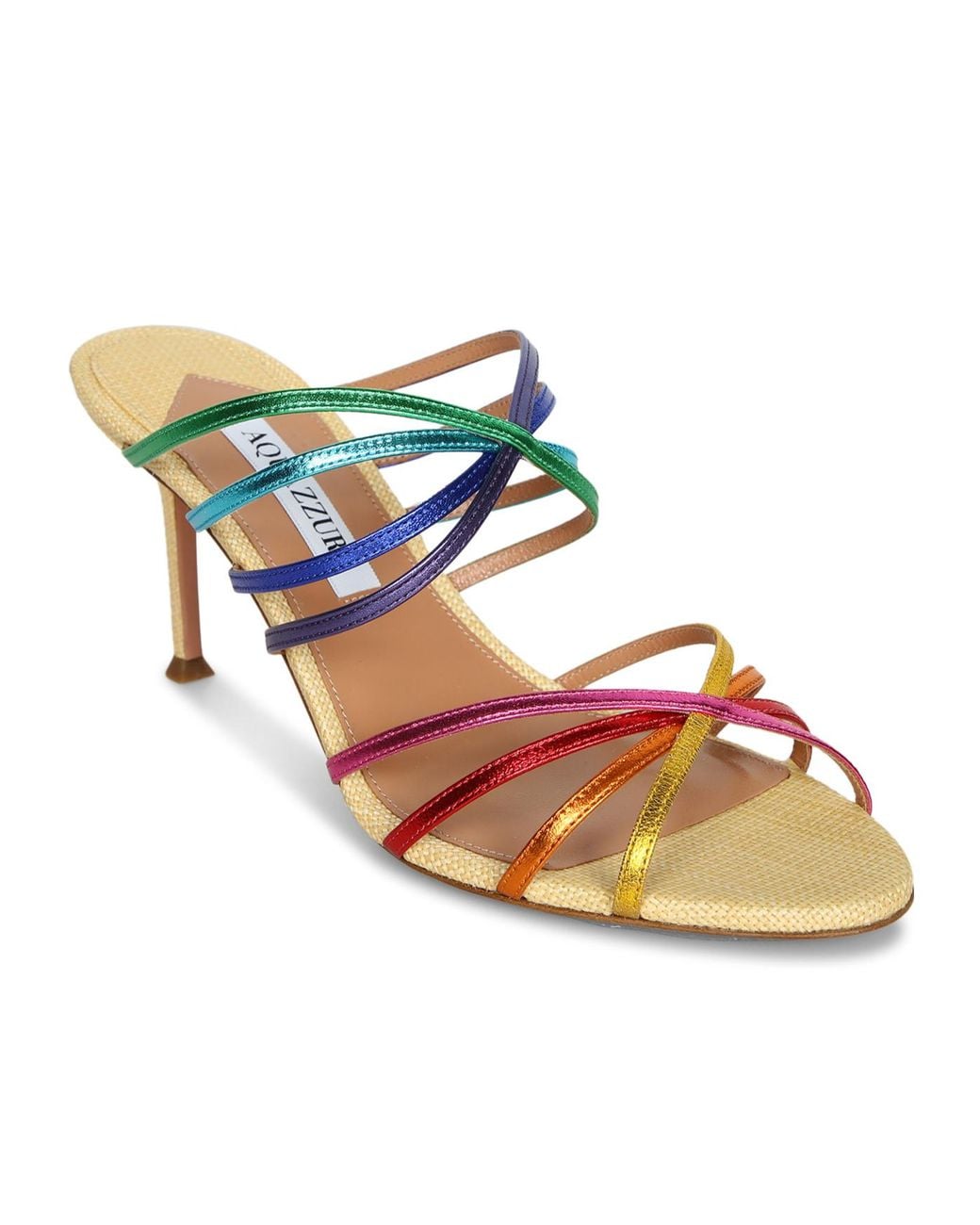 Aquazzura Pink Tell Me Metallic Strappy Slip-On Sandals