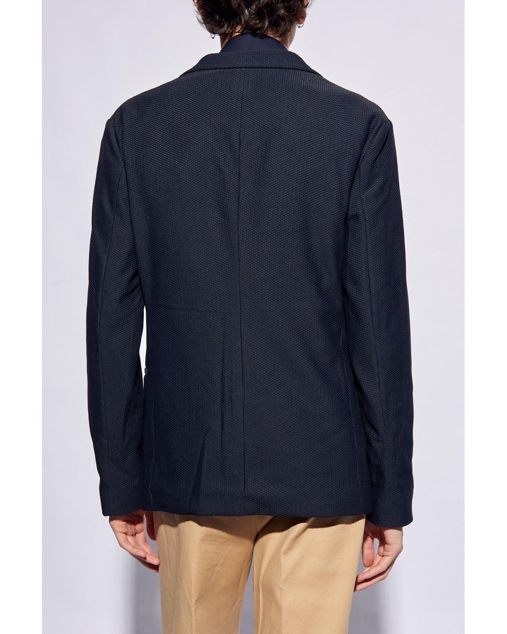 Giorgio Armani Blue Single-Breasted Straight Hem Blazer for men