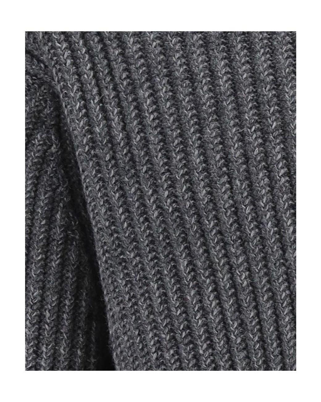 AMI Gray Ribbed-Knit Crew-Neck Jumper for men