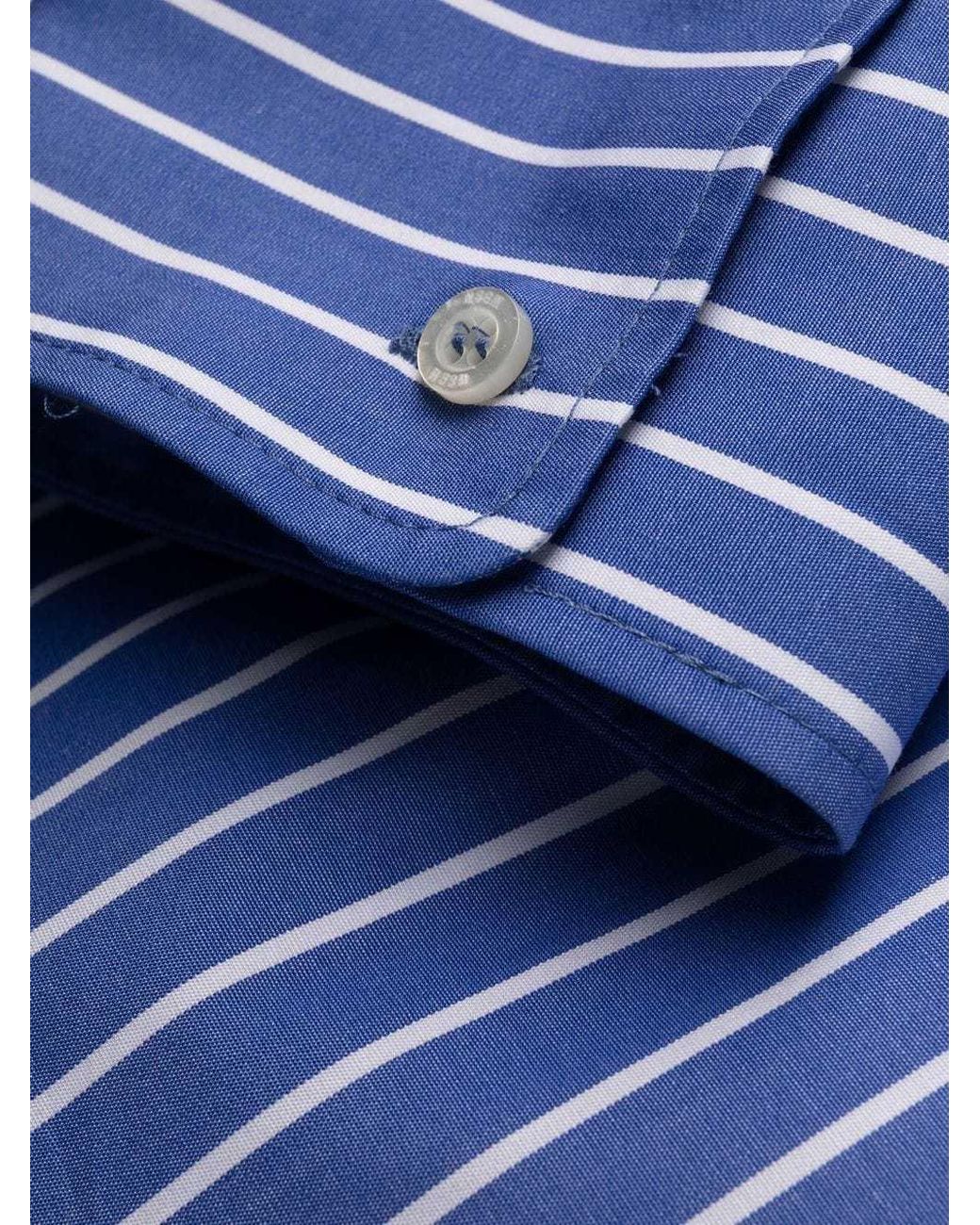 MSGM Blue Ruffle-Detail Striped Shirtdress