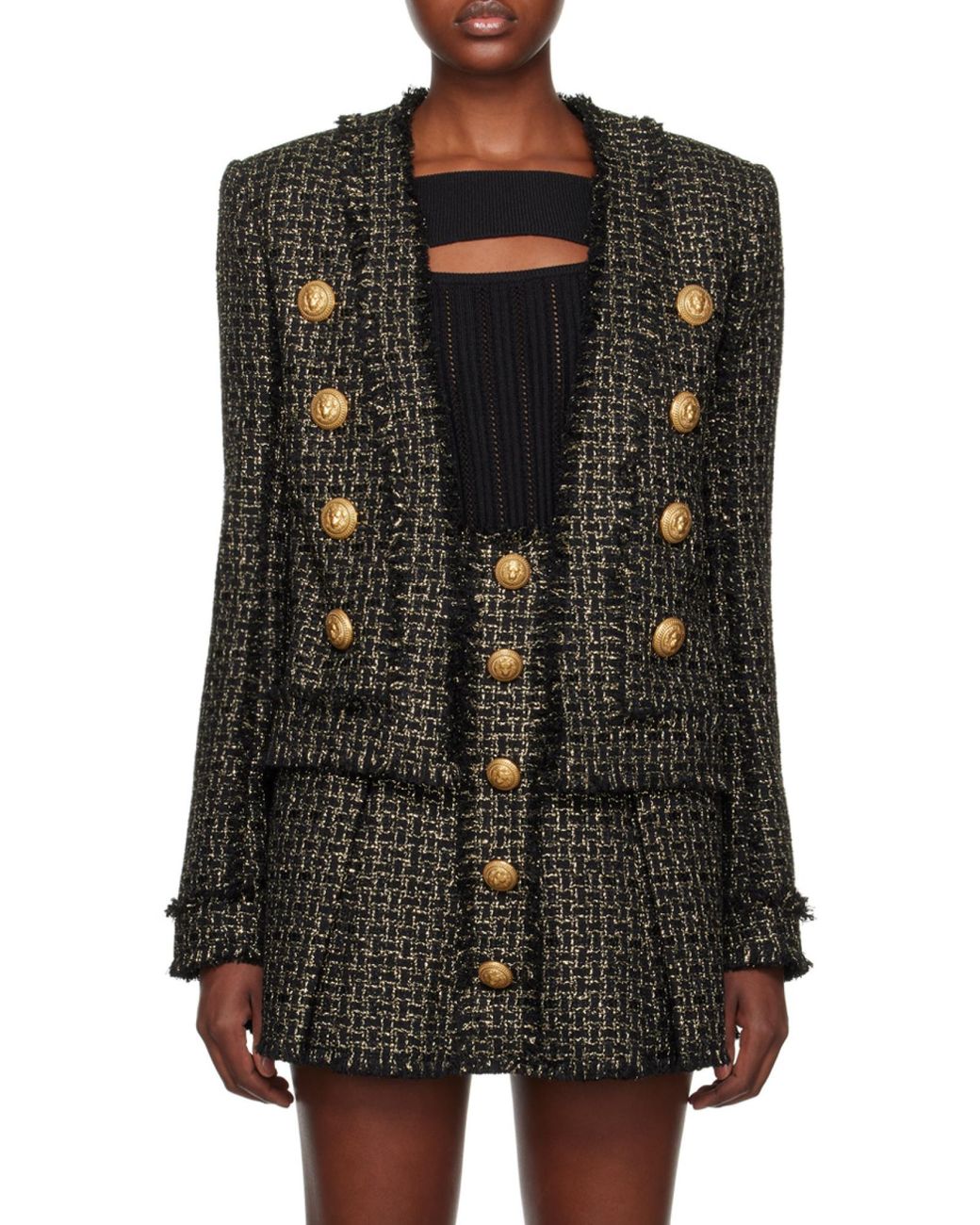 Balmain Black Tweed Collarless Jacket