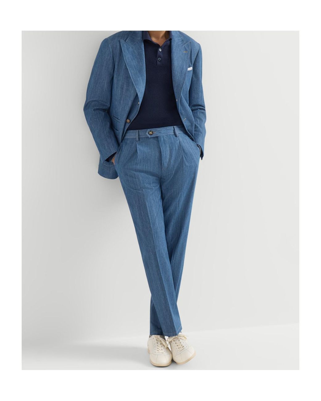 Brunello Cucinelli Blue Lightweight Denim Deconstructed Peak-Lapel Blazer With Patch Pockets for men