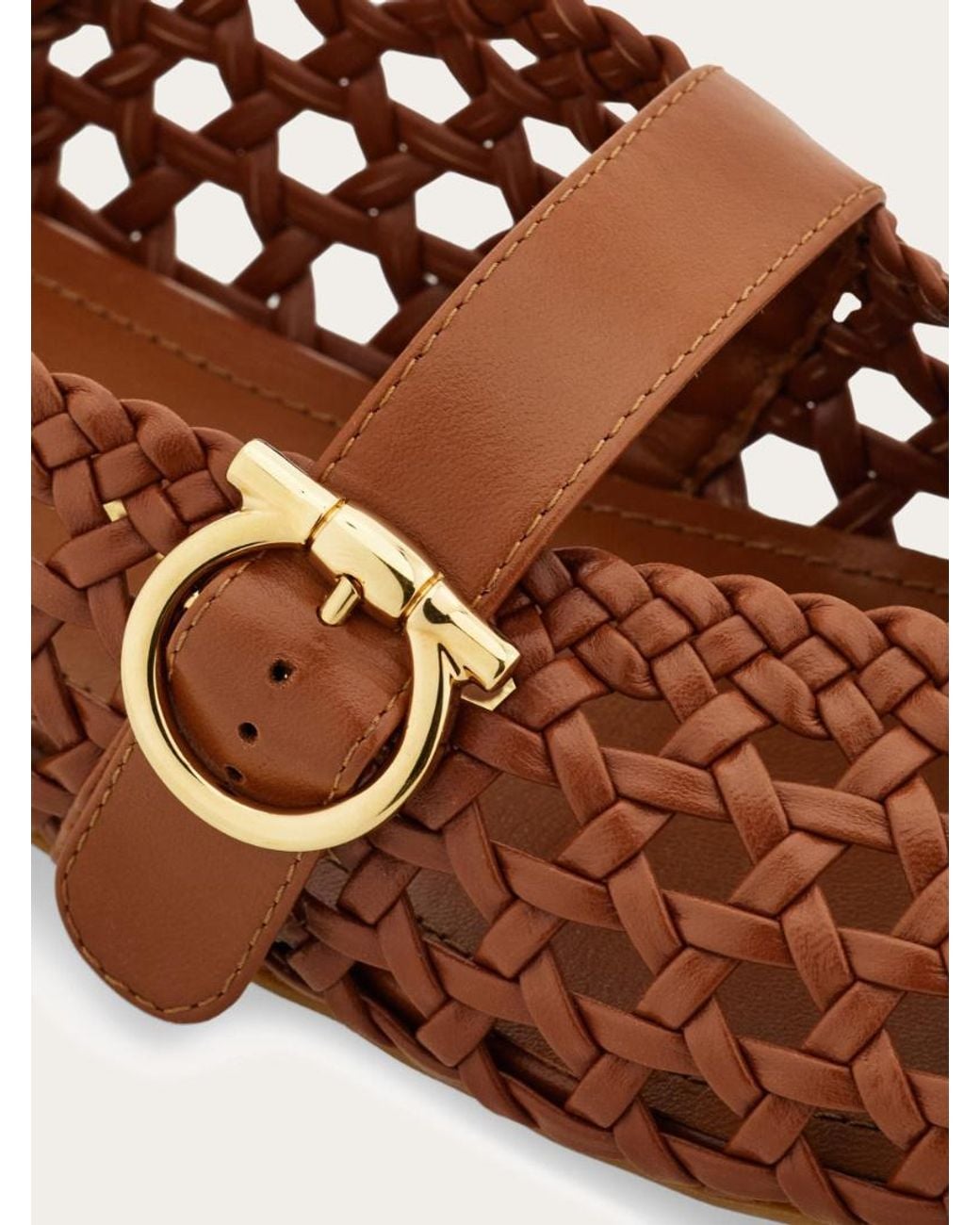 Ferragamo Brown Gancini Buckle Ballet Flat
