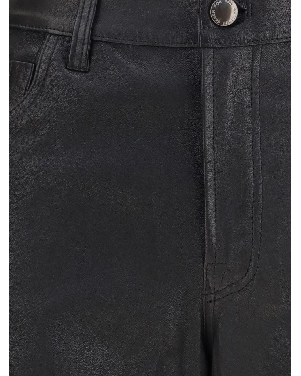 7 For All Mankind Black Straight-Leg Leather Pants for men