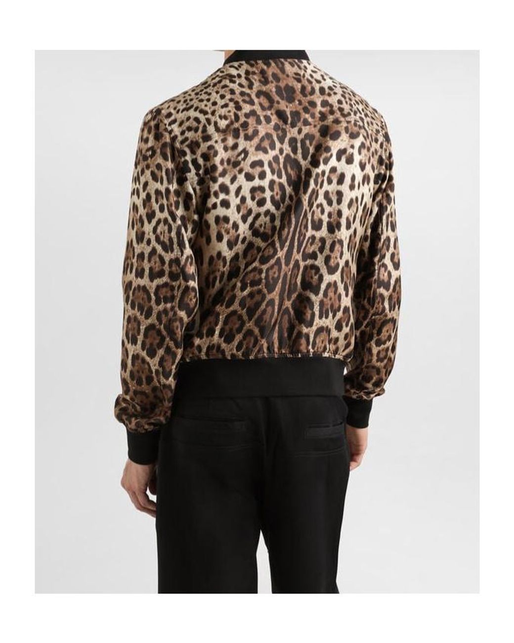 Dolce & Gabbana Black Leopard-Print Bomber Jacket for men