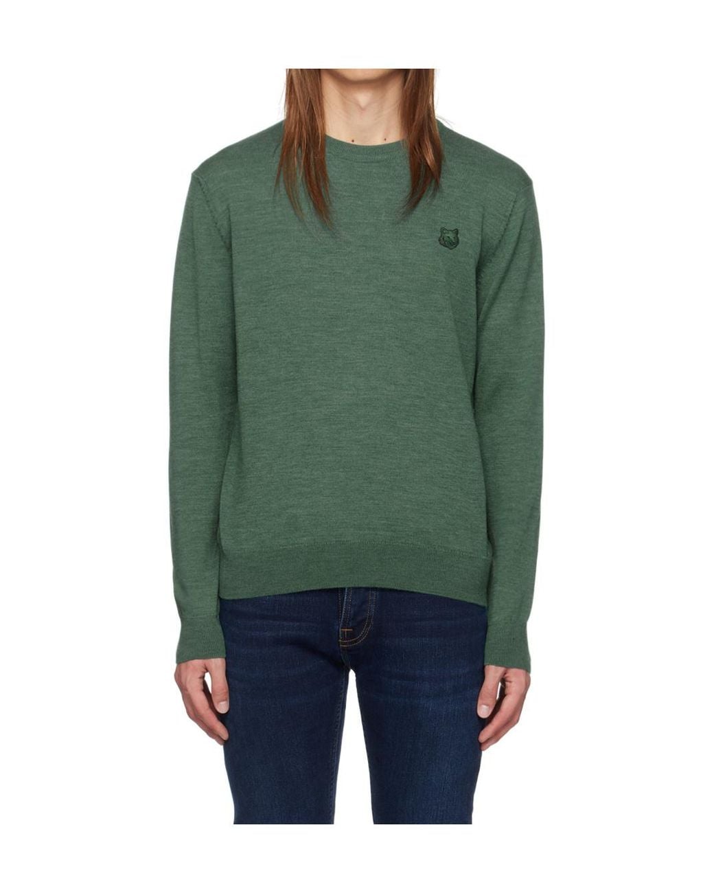 Maison Kitsuné Green Bold Fox Crew Neck Knit Sweater for men