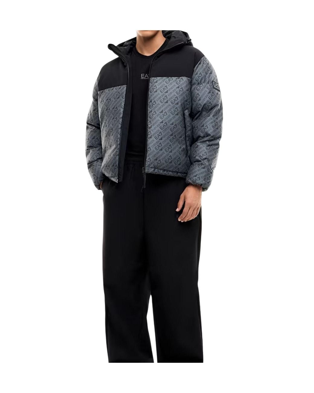 EA7 Black Color-Block Straight-Cut Padded Jacket for men