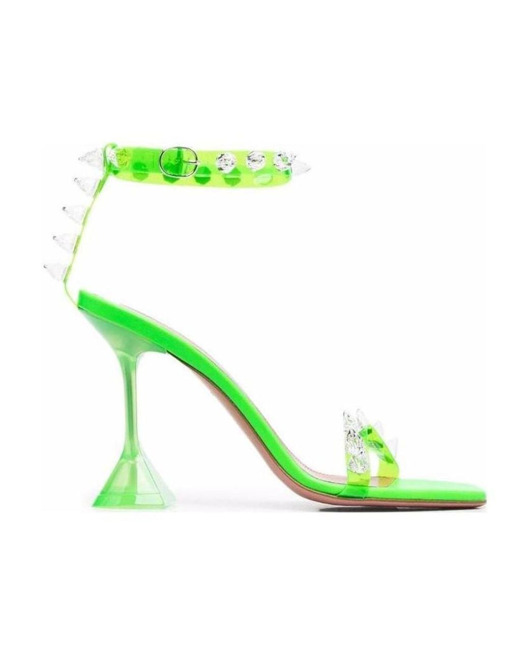AMINA MUADDI Green Rivet High-Heeled Sandals