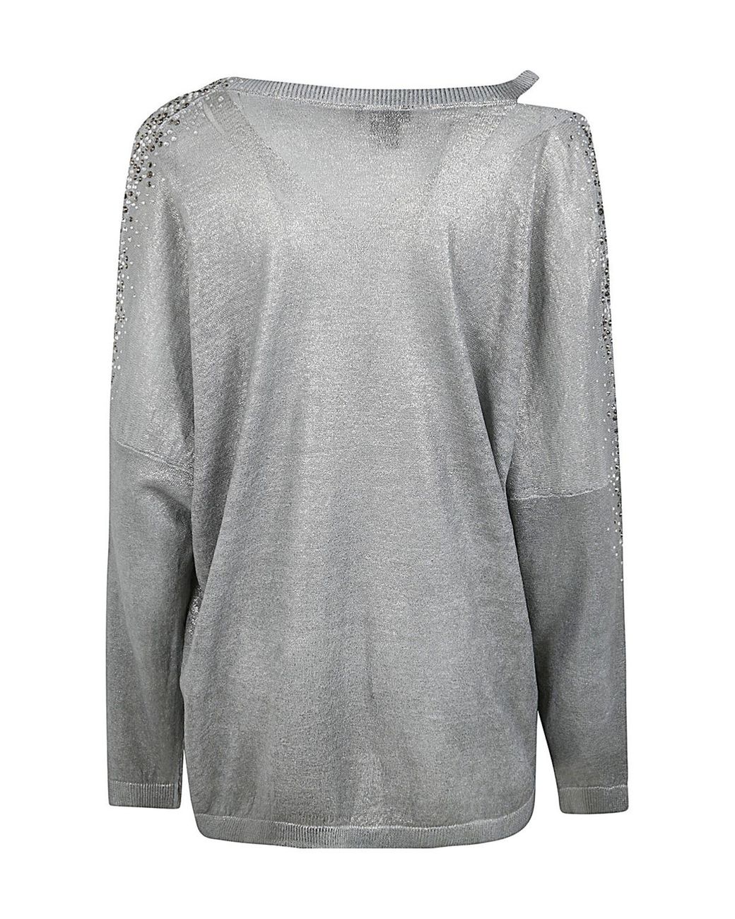 Avant Toi Gray Crystal-Embellished V-Neck Jumper
