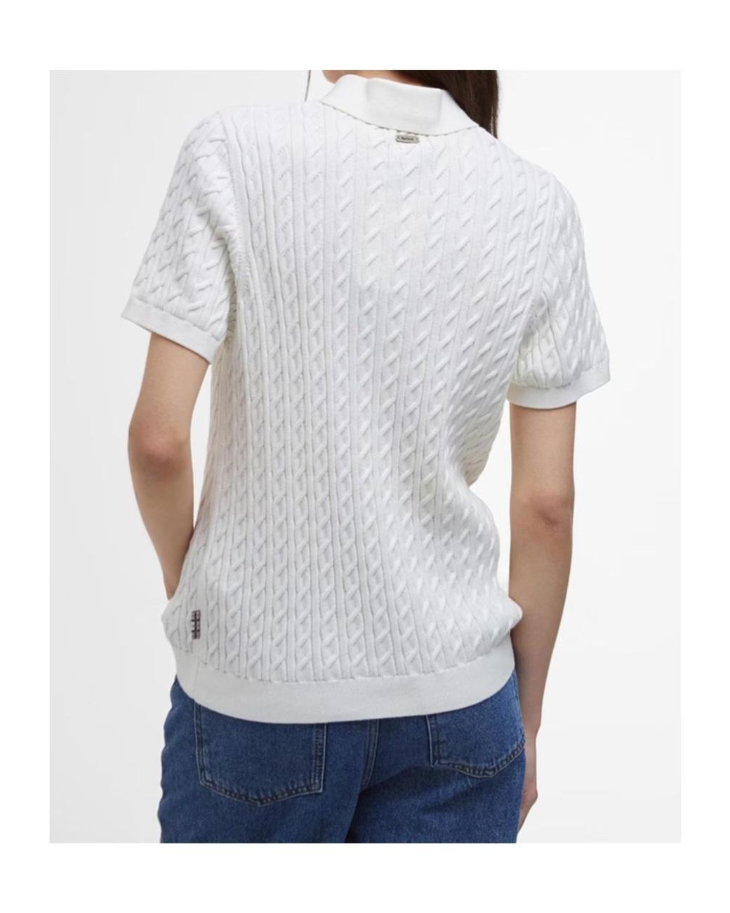 Barbour White Hartland Short Sleeve Polo Neck Jumper