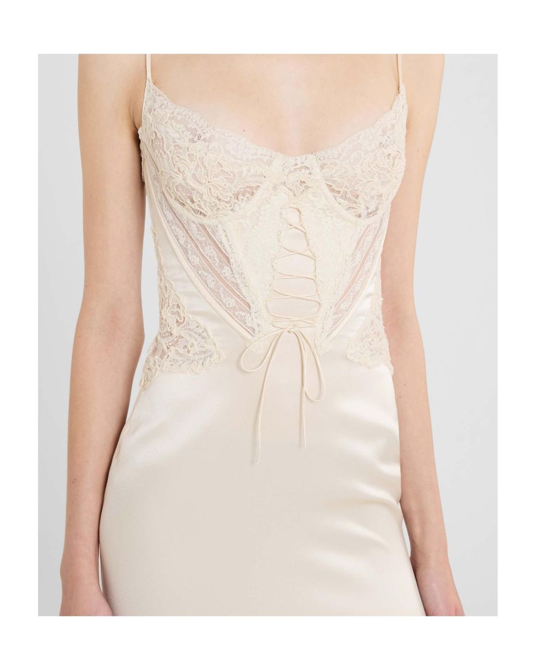 Ermanno Scervino White Silk Satin Lingerie Midi Dress With Rebrodé Lace