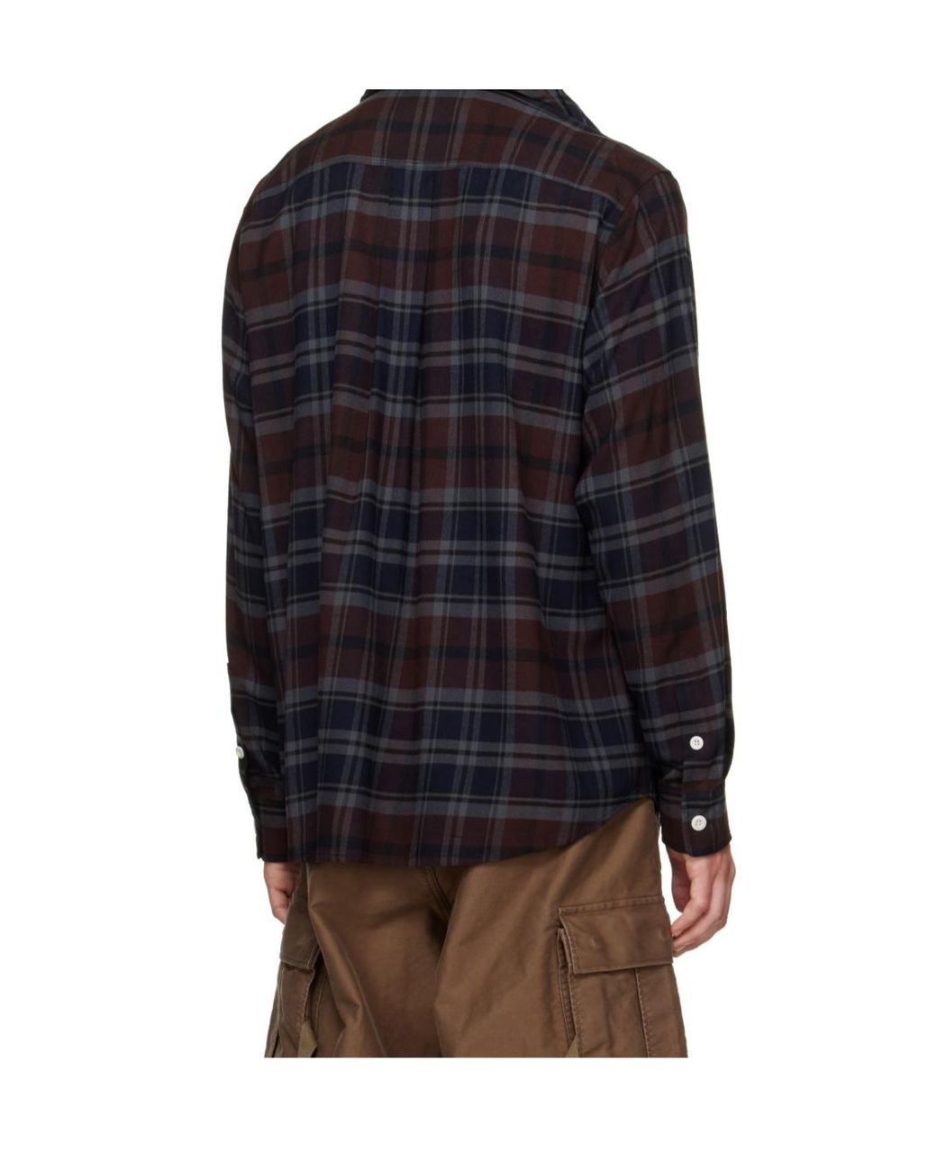 Sacai Blue Draped Plaid Shirt