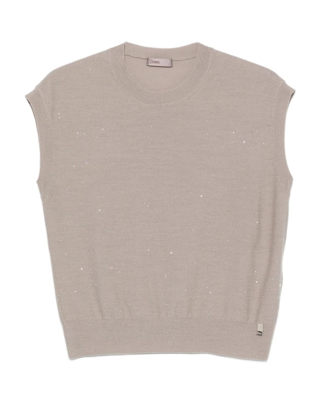 Herno Brown Sequin-Embellished Knit Top